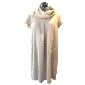 MARINA GIGLI Italy Dress‎ Women’s Sz M Cowl Neck Short Sleeve Shift Beige NWT